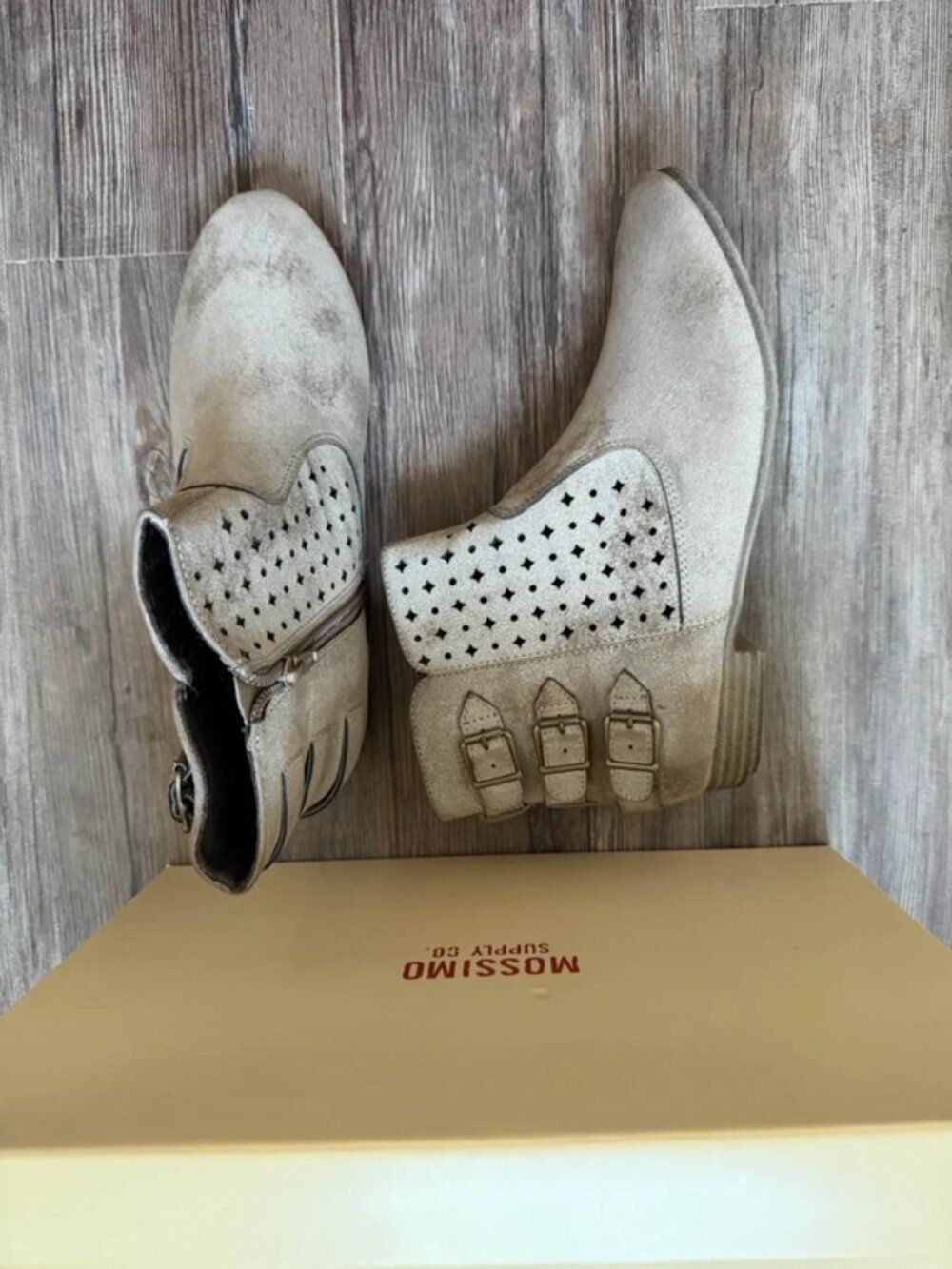 Mossimo Distressed Taupe Perforated Ankle Boots Size 7